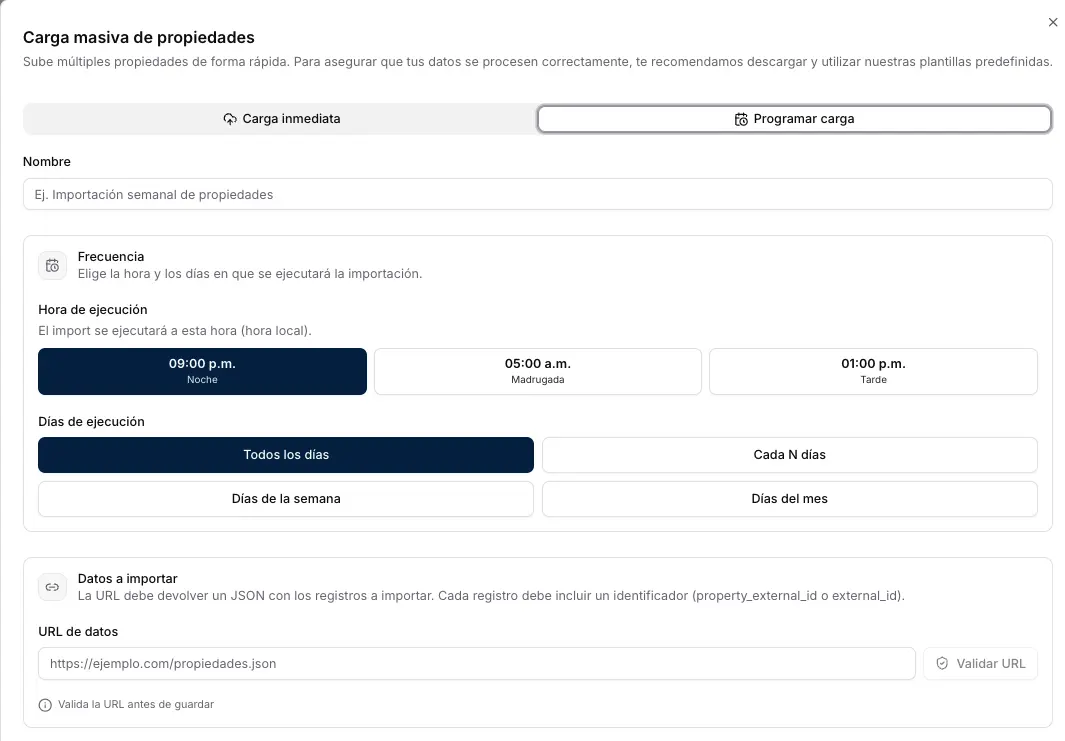 Programación de una carga masiva de propiedades en HomLista